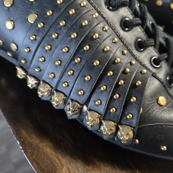 Gucci Black and Gold Studded Men's Sneakers - Picture 3 of 10